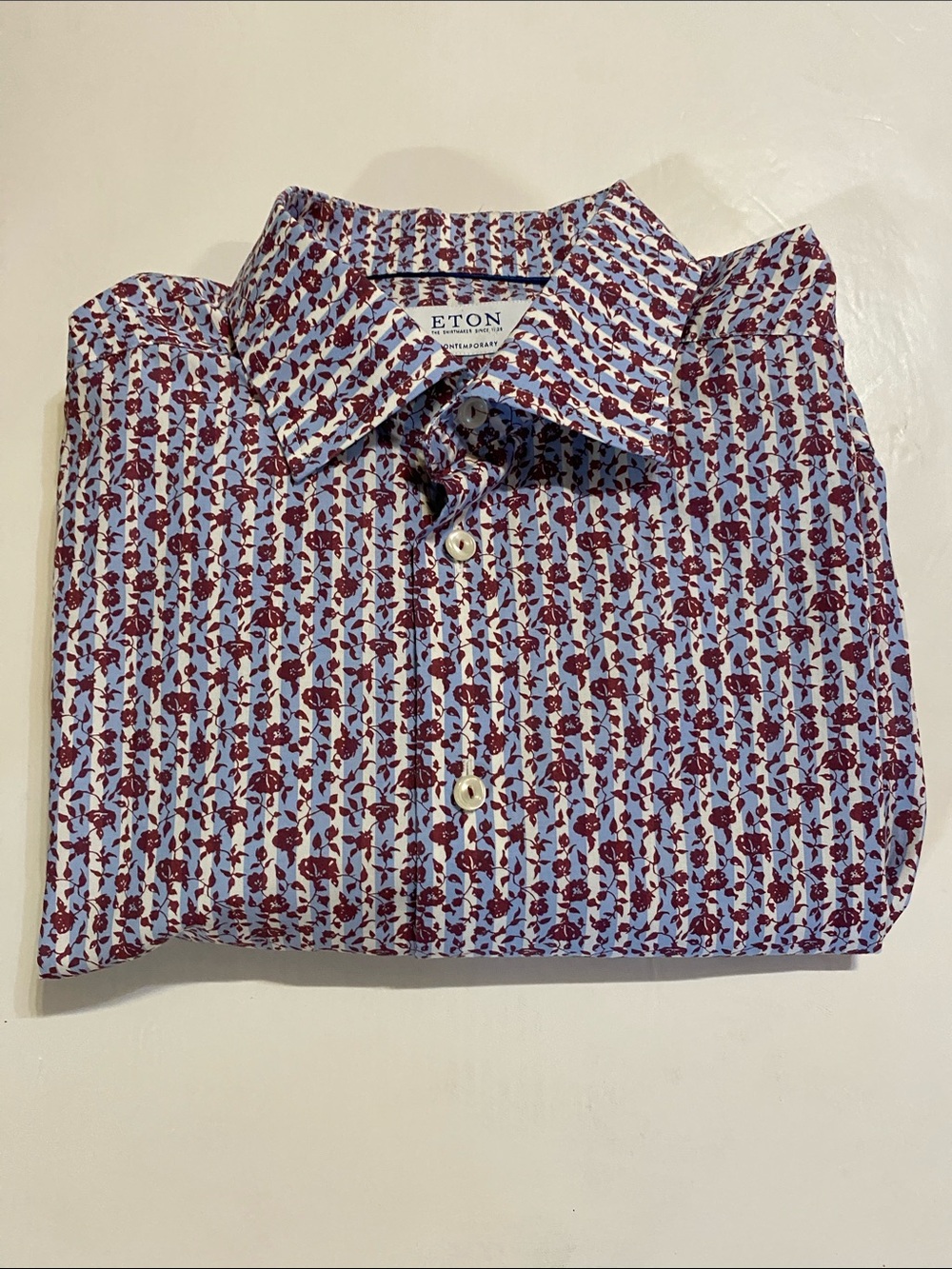 NWOT Eton Dress Shirt with Burgundy Floral Print size 42  - 16 1/2
